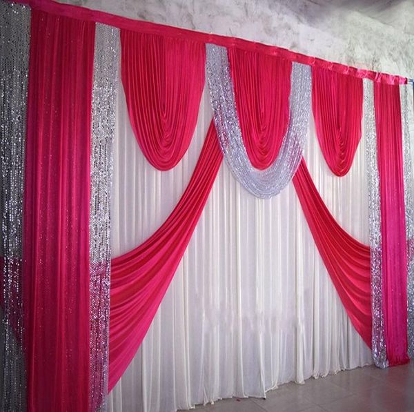 36m festa de casamento palco celebração fundo cortina de cetim pilar teto pano de fundo casamento decoração véu wt0168639486