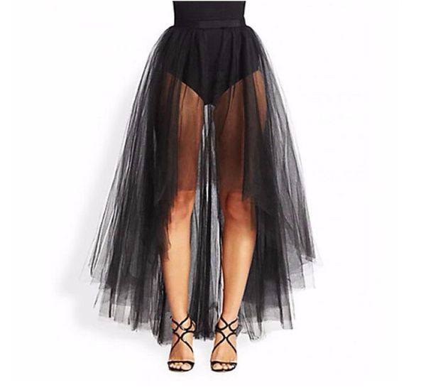 2017 Black Tulle Sheer Under Saias Assimétricas Alta Baixa Uma Linha Por Baixo Longa Ver Através De Saias De Festa 2111493