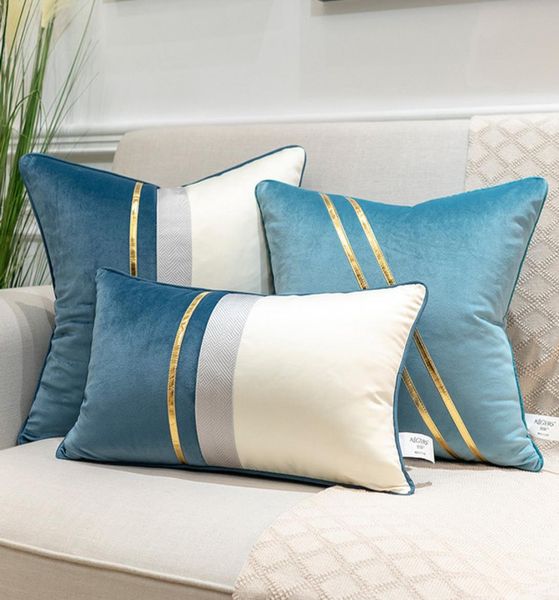 Fodere per cuscini patchwork in pelle di velluto Blu navy Giallo Grigio Federa per cuscino per soggiorno Camera da letto Divano Car Decor7369647