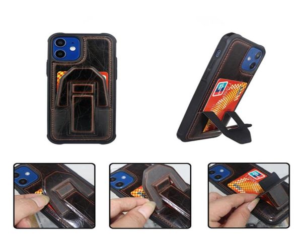 Unsichtbare Halterung Leder Handyhülle für iPhone 13 12 Mini 11 Pro Max XR XS 6s 7 8 Plus SE Kartensteckplatz Brieftasche Clutch Kickstand Prote1844091