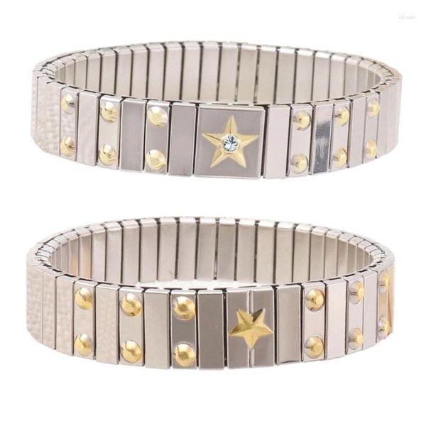 Link pulseiras strass estiramento tênis pulseira de aço inoxidável empilhável pulseira jóias faixas elásticas