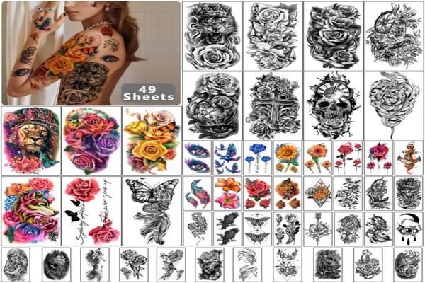 Metershine 49 Blatt wasserdichte temporäre Fake-Tattoo-Aufkleber für Männer, Frauen, Mädchen, Express-Körper, Schulter, Hals, Brust, Art49308795721196