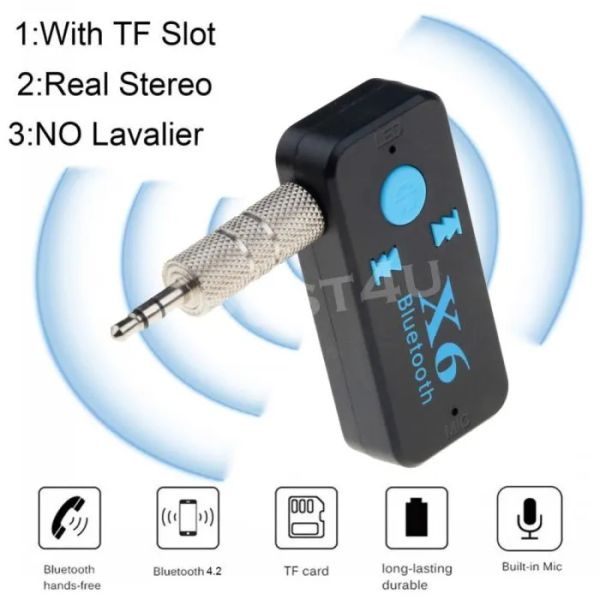 X6 Bluetooth Empfänger Auto Auto Adapter Aux Kit Unterstützung TF Karte A2DP Audio Stereo Bluetooth HandFree Empfänger für iphone