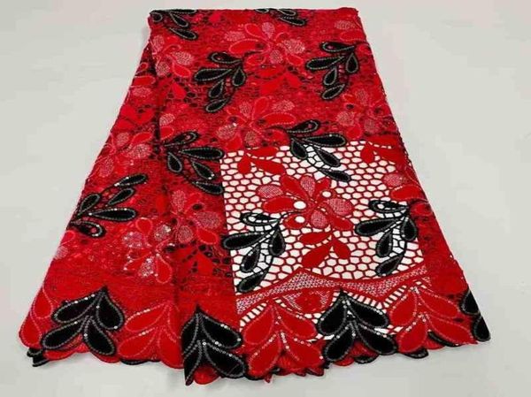 Tecido vermelho preto guipure lantejoulas cordão renda tecido alfaiate europeu asoebi design para vestido de casamento materiais de costura j22090982329044028792