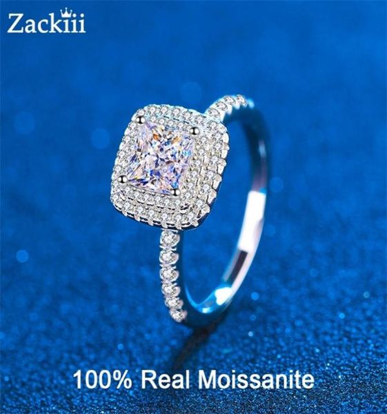 Anello di fidanzamento Halo con taglio principessa da 1 ct centrale Anello da cocktail in argento sterling con fascia promessa per regalo per donne e ragazze 2208132141722