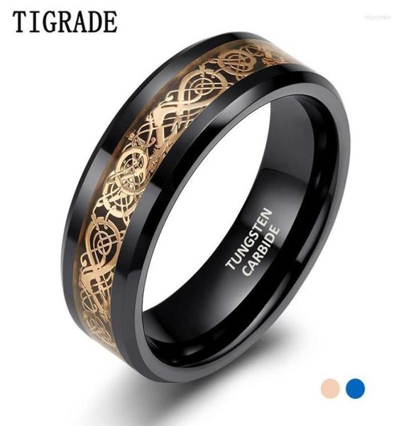 Anéis de casamento Tigrade 8mm Preto Carboneto de Tungstênio Homens Anel Celtic Dragon Inlay Band para Masculino Anel Masciulino Bague Luxo JewelryWe5787658