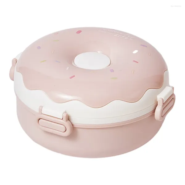 Essgeschirr, Donut-förmige Kinder-Lunchbox mit Löffel, Gabel, 900-ml-Behälter für Reisen und den täglichen Gebrauch, Erwachsene/Kinder/Kleinkinder