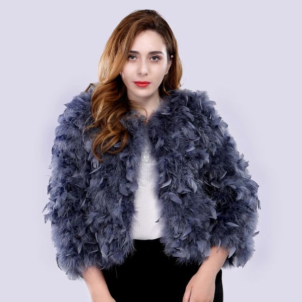 Pelz Herbst Winter Frauen Real Ostrich Feder Mantel Mode Sexy 100% Natürliche Pelz Jacke Dame Warme Echte Türkei Pelz Oberbekleidung