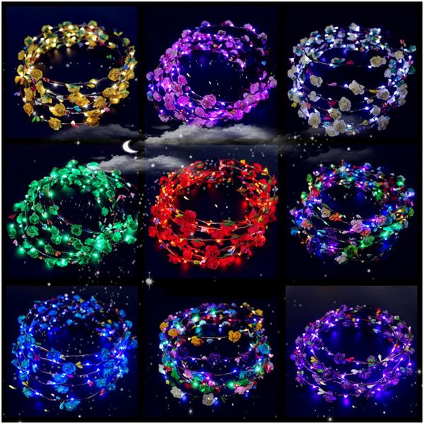 LED Corona di fiori Copricapo Corona Fascia Copricapo luminoso per ragazze Donne Matrimonio Festival Vacanze Natale Capodanno Parte