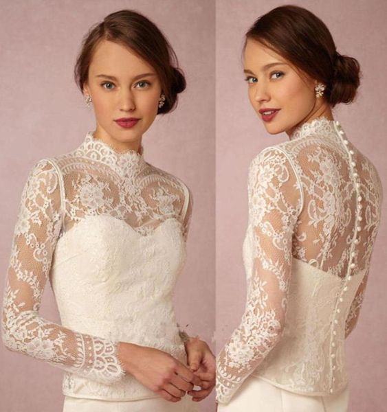 Collo alto Involucri da sposa Maniche lunghe Abiti da sposa in pizzo Applique Giacca da sposa economica Giacca bolero Taglie forti35218921397852