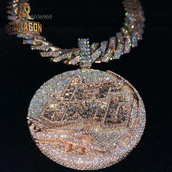 Benutzerdefinierte vergoldeter Vvs-Moissanit-Name Iced Out-Hip-Hop-Stil runder Brillantschliff-Sier-Anhänger-Schmuck