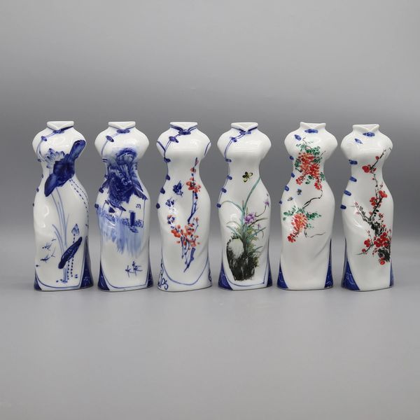 Handbemalte Cheongsam-Figur aus Keramik, Chi-Pao-Statuette, kleine Vase 240229