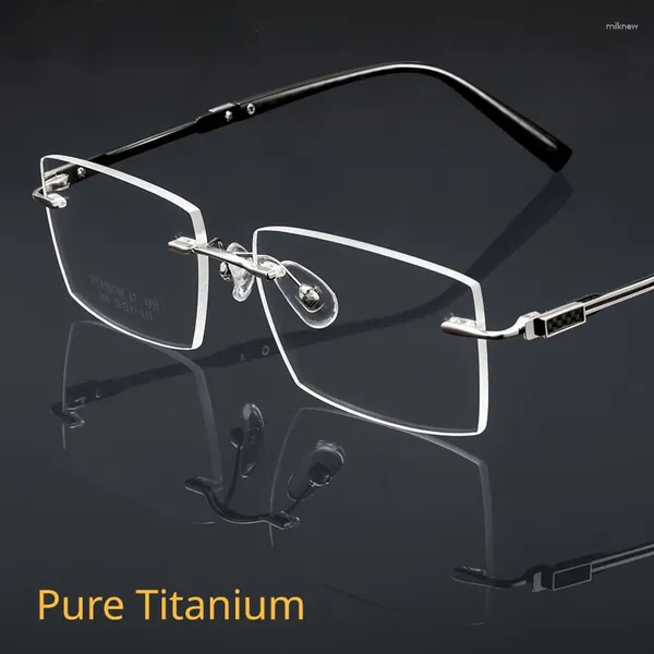Montature per occhiali da sole Occhiali da vista in titanio puro senza montatura da lavoro Montatura per occhiali da vista miopia retrò con viso grande quadrato da uomo