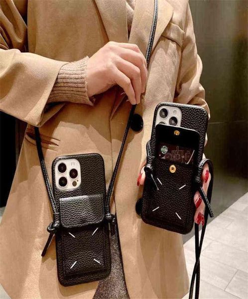 Lurxury Marke Leder Karte Paket Crossbody Lanyard Hard Case Für iPhone 13 12 11 Pro X XS Max Schutzhülle Weiche rückseitige Abdeckung AA220308067031