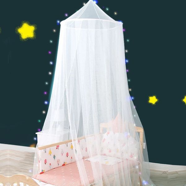 Berço do bebê pendurado cúpula mosquiteiro com luz princesa meninas crianças decoração do quarto cama dossel tenda cortina 240223