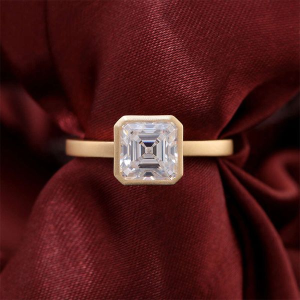 Zuanyang Schmuck 2023 Trendy Def Asscher Cut Moissanit Diamant 10k Solid Gold Matt Verlobungsring Mädchen Geschenk