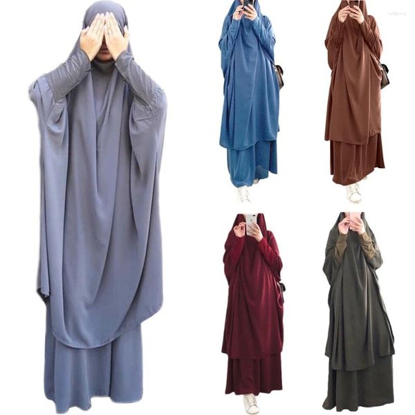 Roupas étnicas 2 peças com capuz mulheres muçulmanas hijab vestido oração vestuário vestes capa completa abaya longo khimar ramadan saia define burqa islâmica