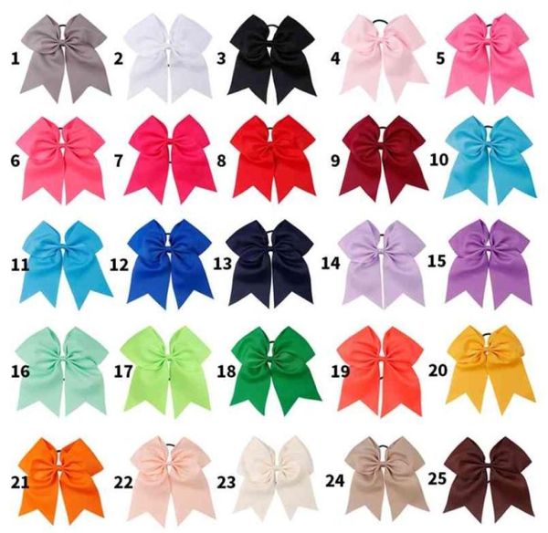 ncmama 25pcslot 7quot solide Cheer Bögen Buntes elastisches Haarband Grosgrain Pferdeschwanz Haarbogen für Kinder Girls Hair Accessor4035000