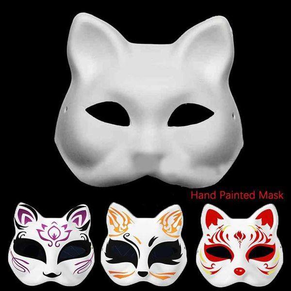 Máscaras de desenhista máscara japonesa metade do rosto pintado à mão gato raposa máscara anime masquerade festival de halloween cosplay prop