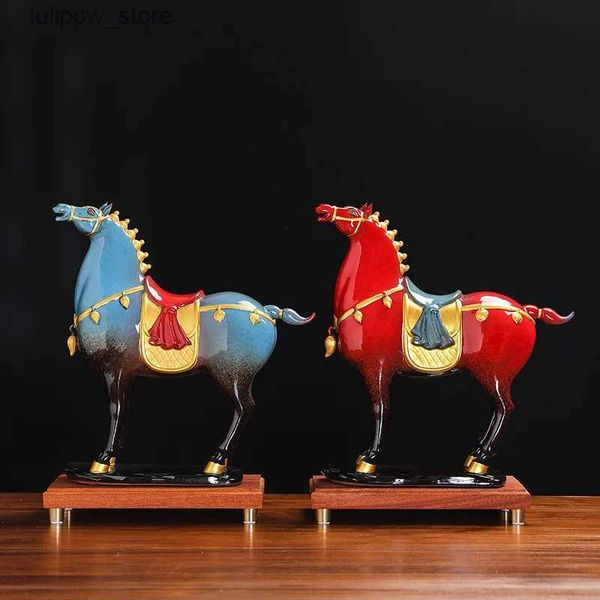 Objetos decorativos estatuetas chinês retro porcelana cavalo escultura animal artificial cerâmica artesanato geral cavalo estatuetas decorativas decoração para casa