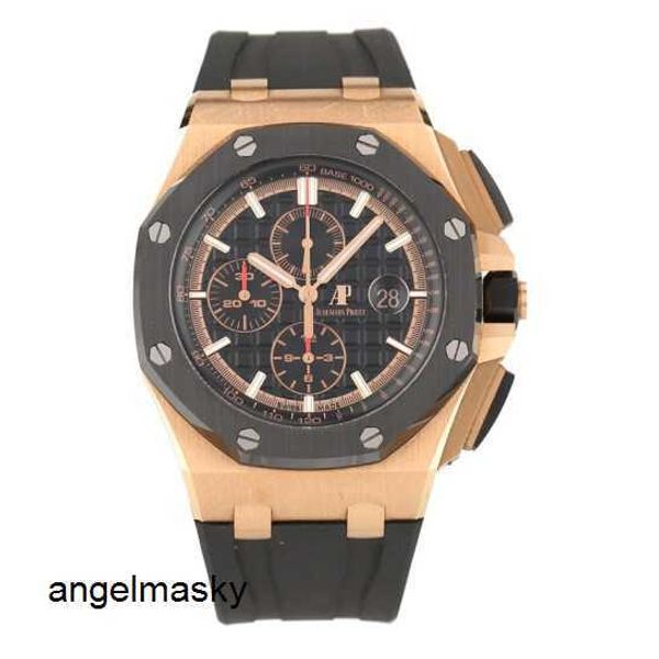 Relógio de pulso piloto AP Tourbillon Relógio de pulso Royal Oak Offshore Series 26401RO Rose Gold Três olhos Timing Rubber Band Masculino Moda Lazer Negócios Montre Machinery