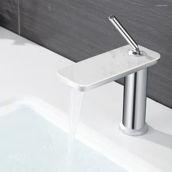 Badezimmer-Waschtischarmaturen, Strahl-Wasserhahn, Schwarz-Chrom-Becken, Kalt- und Messing-Wasserfall-Mischbatterie, Deckmontiertes Wasser