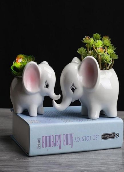 Glasierter Elefanten-Keramiktopf für Sukkulenten, Mini-Tierform, Gastgeschenk, Bonsai, Haus- und Gartendekoration 7584318