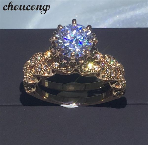 choucong Винтажное кольцо, розовое золото, обручальное кольцо, набор колец для женщин и мужчин, круглые 3ct Diamonique Cz Jewelry9055799