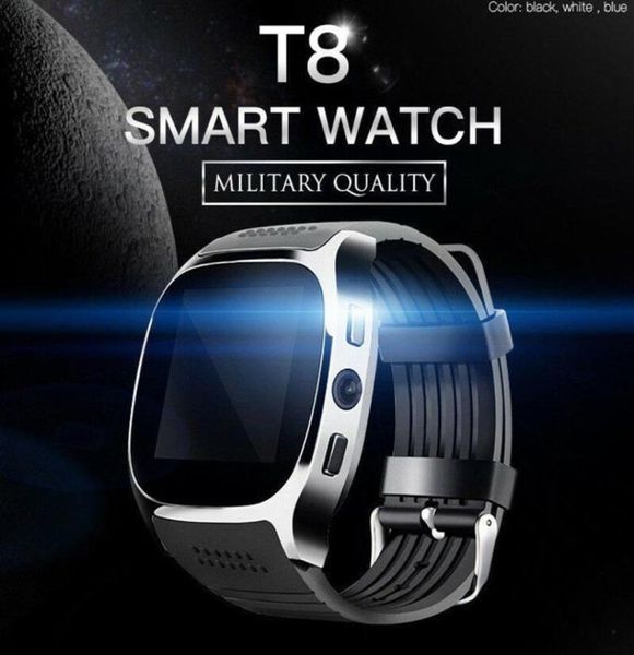 T8 Bluetooth Relógio Inteligente Com Câmera Telefone Companheiro Cartão SIM Pedômetro Vida À Prova D 'Água Para Android iOS SmartWatch android smartwatch 2764608