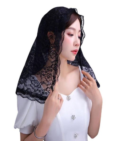 Véus nupciais estilo espanhol laço tradicional vintage mantilla véu massa latina cabeça cobrindo cachecol para igreja católica capela 2 colo8103803