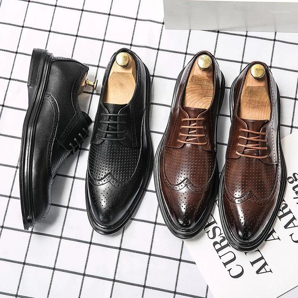 Sapatos de vestido masculino brogue wingtip derby lace-up frente para homens negócios formal casamento gravata preta eventos opcionais