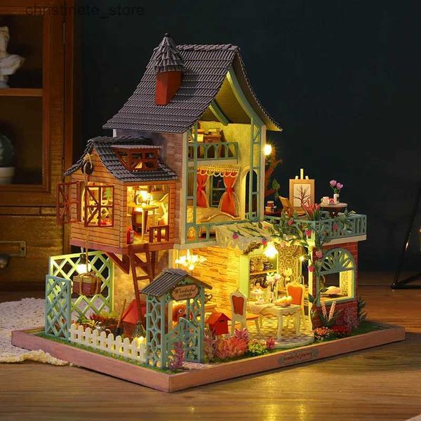 Arquitetura/casa DIY House Big Doll House Casa Miniatura Diy Wood Dollhouse Miniature Children Toys Girl Birthday Ano Novo Presentes de Natal