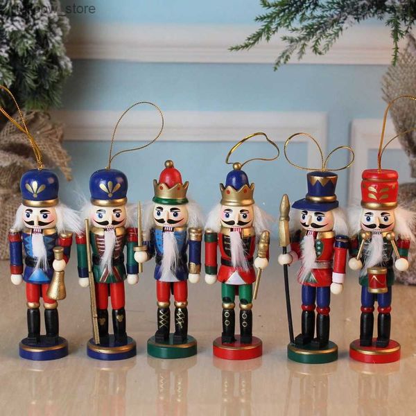 Estatuetas de objetos decorativos 6 peças, quebra-nozes, bonecos, soldados, guarda de honra, boneca, pingentes de natal, enfeites de presente, decoração de mesa, desenhos animados, artesanato retrô