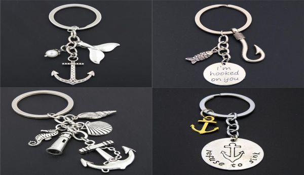 Angelhaken Angeln Schlüsselanhänger Strand Fisch Schlüsselanhänger Anker Leuchtturm Charms Sommer Schmuck Geschenk8110327