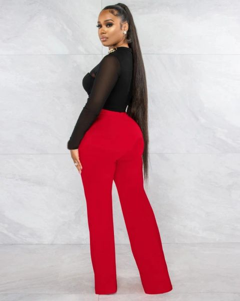 Capris Donna NUOVO Autunno Casual Aderente Gamba Apertura Pantaloni Divisi Tinta Unita OL Vita Alta Moda Streetwear Pantaloni Rosso Nero Cachi