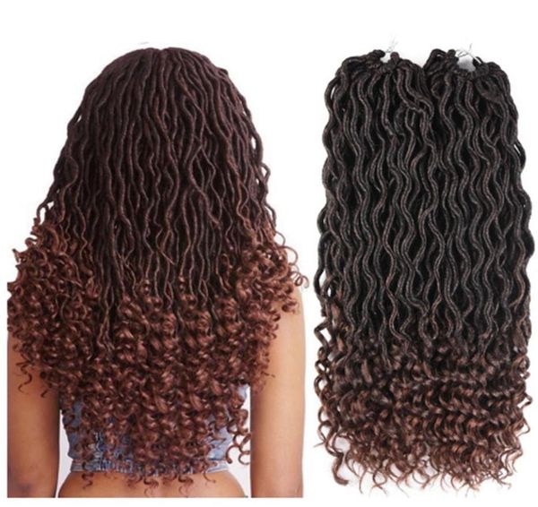 Boêmio encaracolado crochê tranças faux locs cabelo 18 polegadas 24 fios ombre trança extensões dreadlocks sintéticos hair6182477