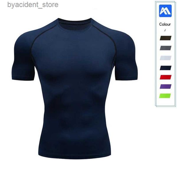 Camisas casuais masculinas roupas de fitness esportes apertados de manga curta elástica correndo camiseta compressão roupas de basquete l240306
