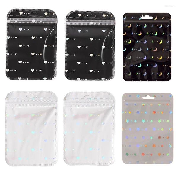 Bolsas de jóias 50 pcs estrela lua coração laser holográfico auto selagem sacos para brinco pingentes chaveiro armazenamento embalagem exibição bolsa