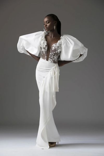 Сексуальные арабские белые платья выпускного вечера Aso Ebi с длинными рукавами-футлярами и кружевными аппликациями из бисера с иллюзией шеи Африканские вечерние платья для женщин 2024