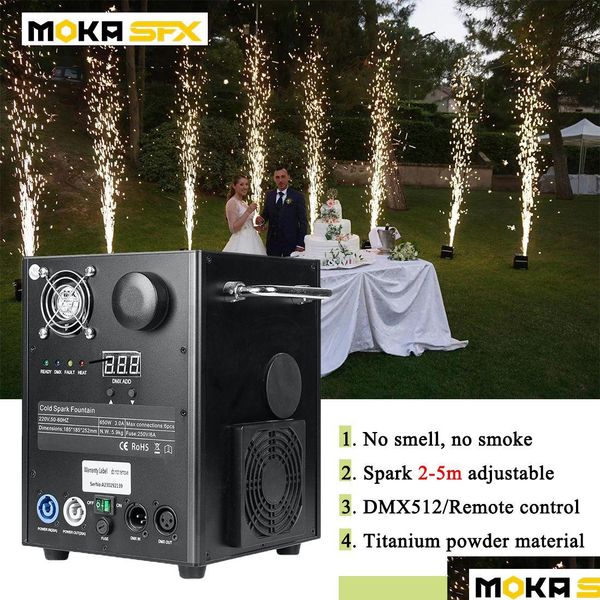 Outra iluminação de palco Moka Sfx Cold Spark Hine 650W Spray 2-5M Fonte Festa de Casamento Sparkler Efeito de Palco Sem Fumaça Fogos de Artifício DMX Rem Dhzrj