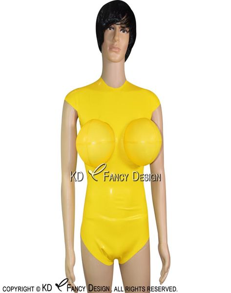 Şişme göğüsleri ve kapak kolları vücut takım elbise ile sarı seksi lateks mayo kostümleri catsuit kauçuk bodysuit 02128749446