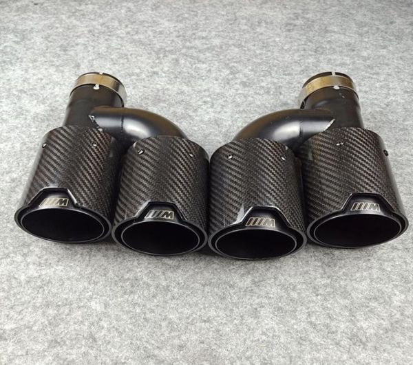 Um par de pontas de escape de fibra de carbono estilo H, silenciador automático, aço inoxidável preto brilhante para BMW com logotipo M 4198705