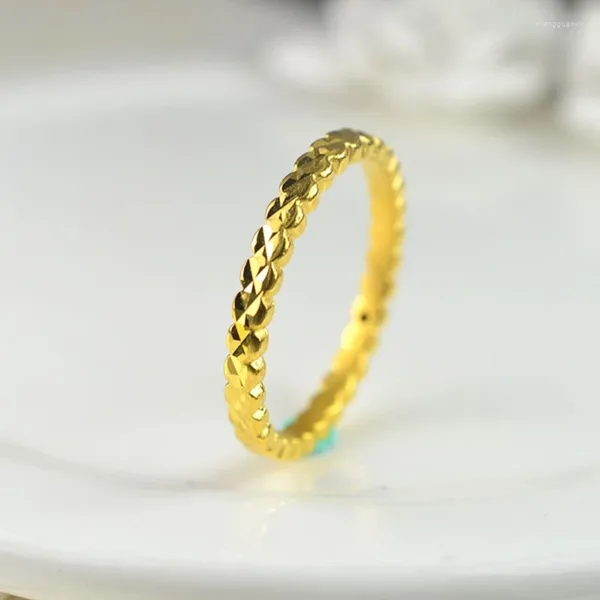 Cluster-Ringe 1 Stück echter 24 Karat Gelbgold-Ring für Damen, Glück, 3D-Reis-Sternmuster, US5–7, 1–1,3 g/Geschenk, feiner Schmuck