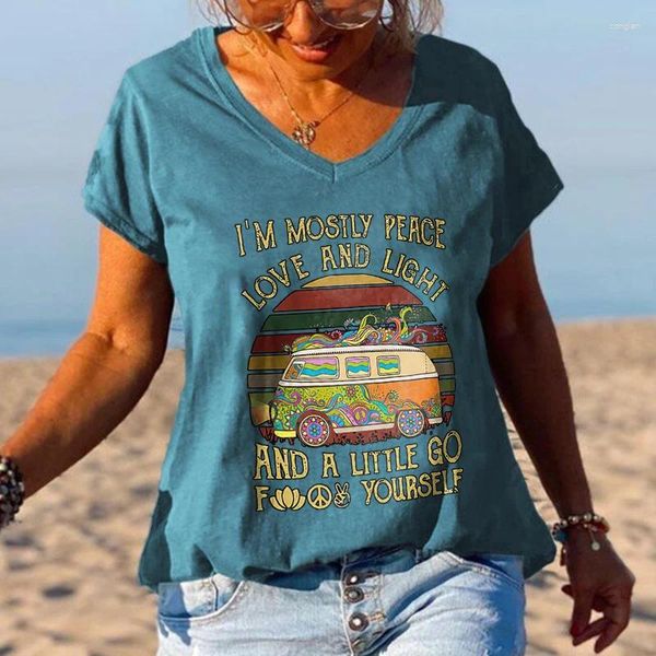 Camisetas femininas Eu sou principalmente paz, amor e luz mulheres velhas hippies camiseta