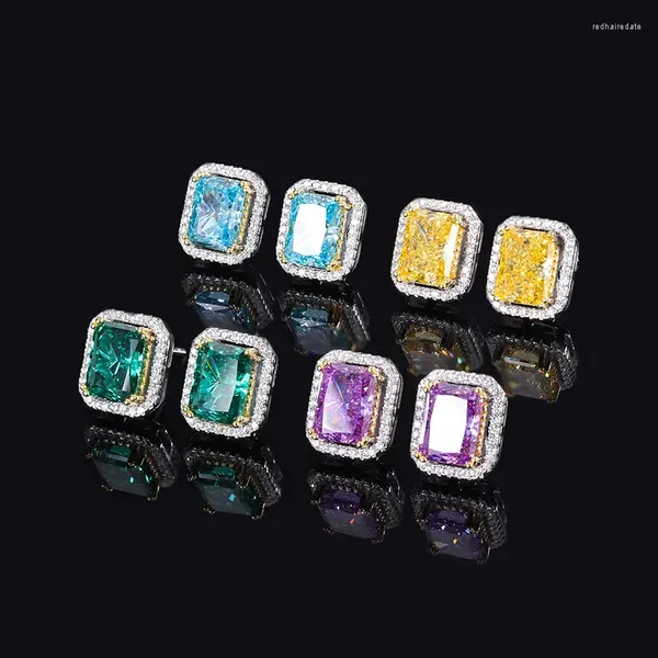 Orecchini a bottone Splendidi 6 8mm Verde Viola Giallo Blu Diamante ad alto tenore di carbonio per donna S925 Argento Gioielli di lusso penetranti originali