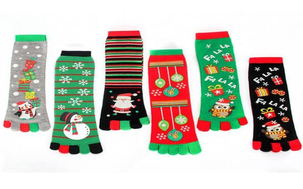 Weihnachts-Zehensocken, 8 Stile, Damen, lustiger Cartoon, 3D-gedruckt, fünf Finger, Socken, Schneemann, Weihnachtsmann, warm, mittellang, langer Strumpf, OOA72023763494