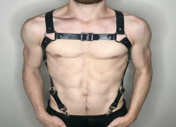 Комплекты бюстгальтеров Рейв-костюмы Gay Gear Cbwear Harness Tanks Латексная искусственная кожа Мужской секс Экзотический топ Фетиш Регулируемый ремень Bras8651335