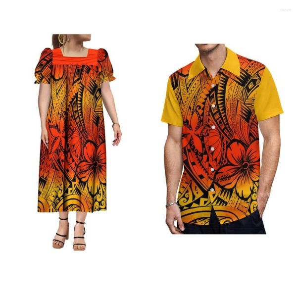 Partykleider Polynesisches Paarkleid MUMU Sommer Cooles Stoffset Damen Puffärmel Design Herrenhemd Custom