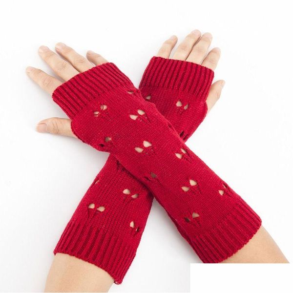 Luvas sem dedos amor coração de malha quente pulso braço er luvas inverno sem dedos cloghet mittens mulheres moda gota entrega moda ac dhlcd