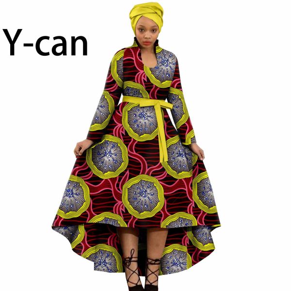 Kleid Afrikanische Kleider für Frauen Bazin Riche Dashiki Ankara Print Formal Aline Langer Rock mit Gürtel Elegant Kausal Lady Wear Y2225055